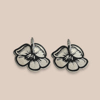 Boucles d'oreille SAKURA - en cuir couleur perle - créoles argent 925