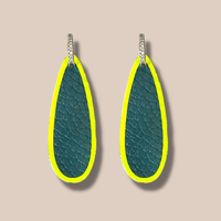 Pendientes de cuero COLOR DROP - contornos FLUO - anillos de oro 925