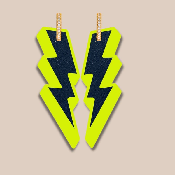 Pendientes de cuero "FLASH" - Contornos Amarillo FLUO - Contornos metálicos reversibles