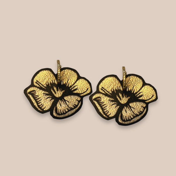 Gold-plated leather earrings - SAKURA - gold-plated creoles