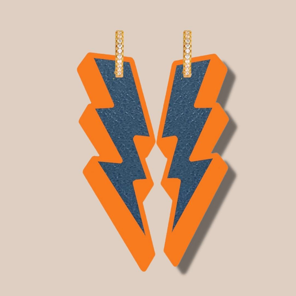 "FLASH" leather earrings - FLUO outlines - Reversible with metallic outlines