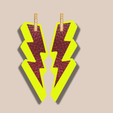 "FLASH" leather earrings - FLUO outlines - Reversible with metallic outlines