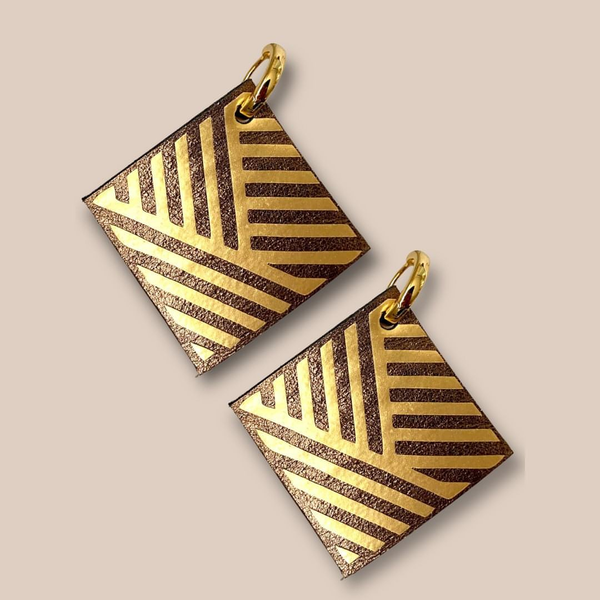 CHOCO BOX leather earrings - gold