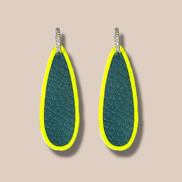 Boucles d'oreille en cuir COLOR DROP - contours FLUO - anneaux argent 925