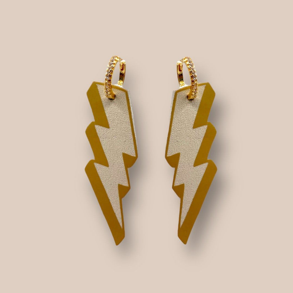 FLASH leather earrings - gold